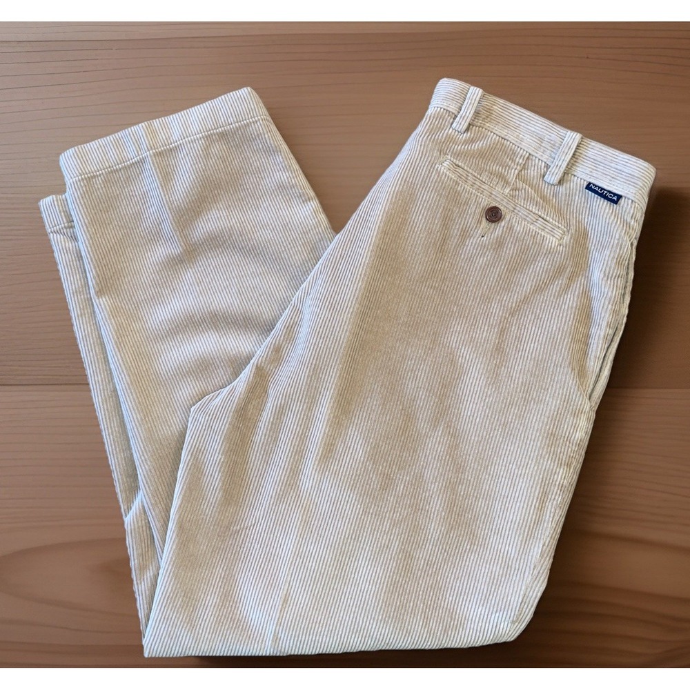 Nautica Corduroy Pants Men 40x30 Beige Pockets Preppy Dressy